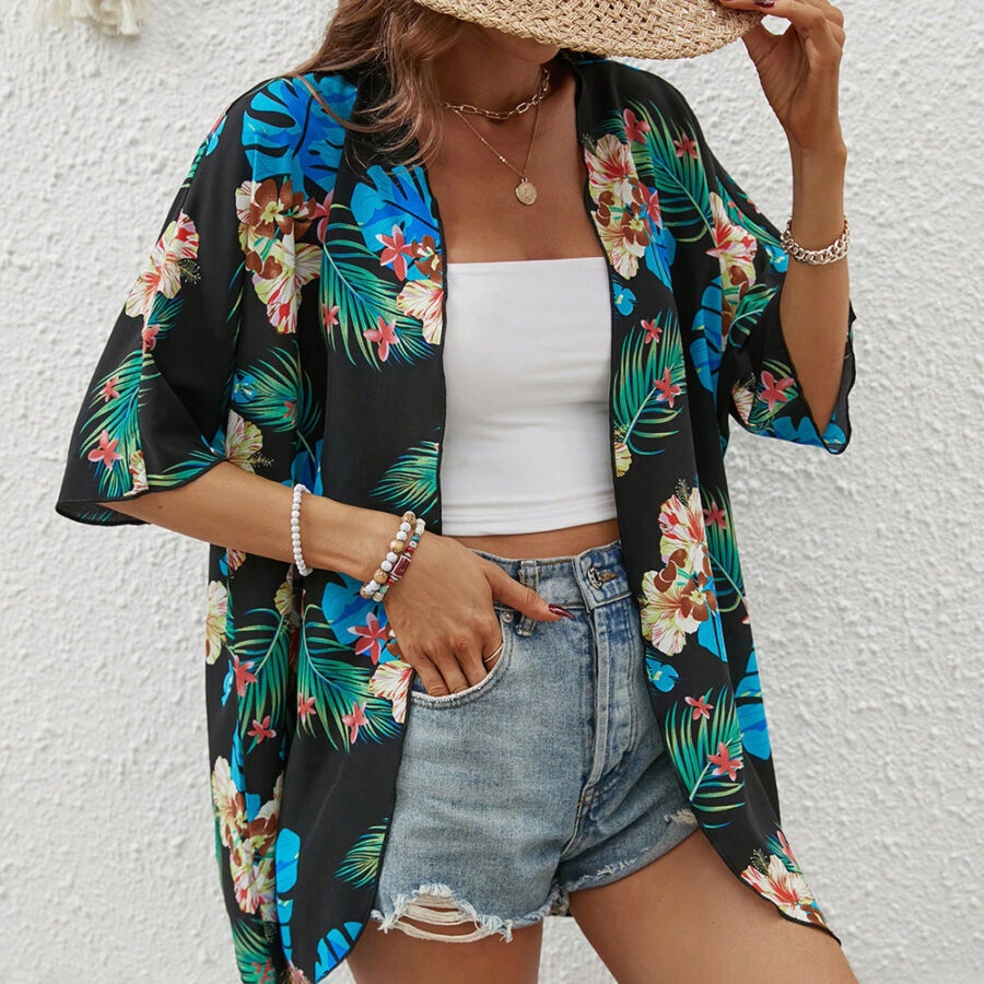 Quimono Feminino Floral de Manga Batwing Fnac - Imagem 3