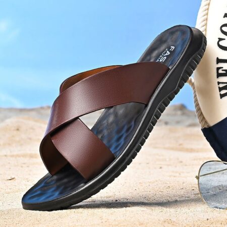 Sandália Masculina Ergonômica de Couro Antiderrapante Fnac - Imagem 4