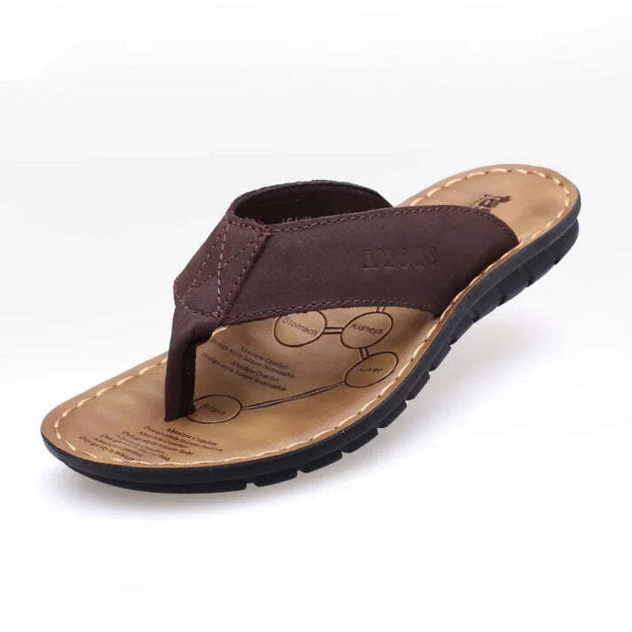 Sandália Masculina de Couro Antiderrapante Fnac