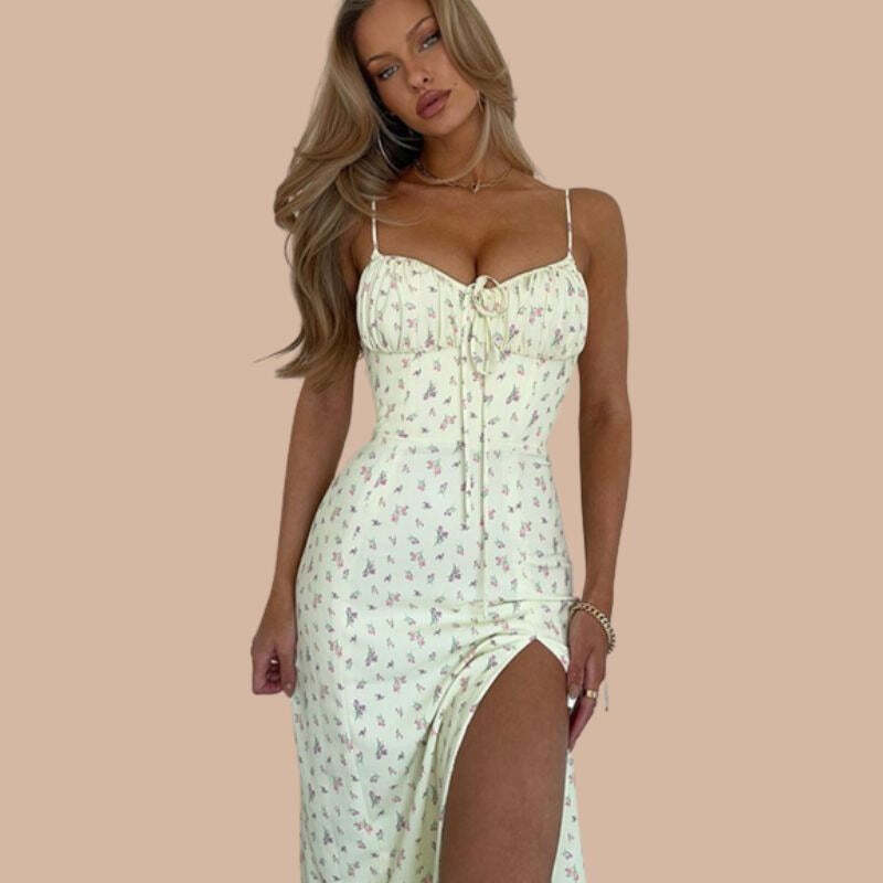 Vestido Feminino Floral Longo com Fenda Fnac - Imagem 2