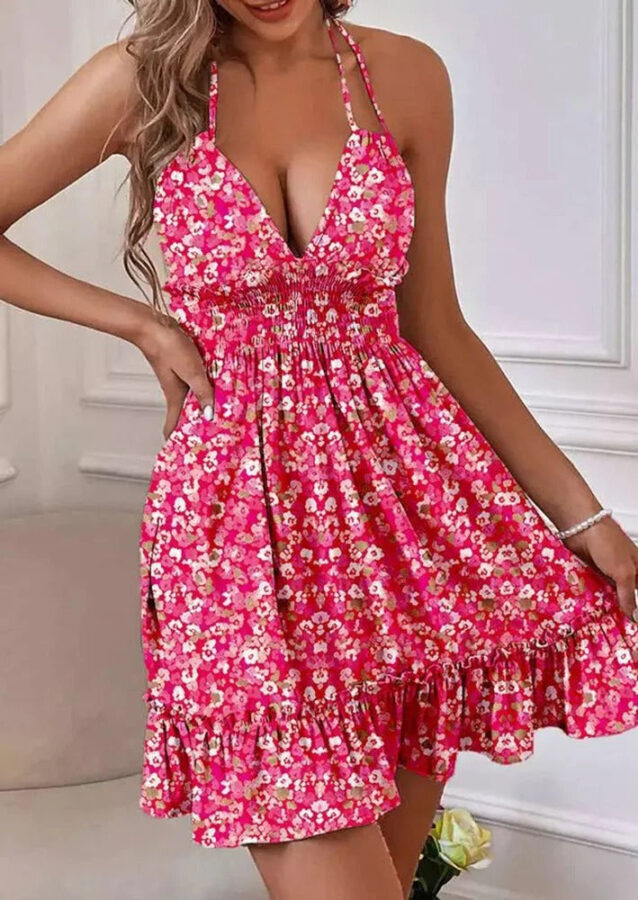 Vestido Feminino Floral de Cabresto com Decote V Fnac