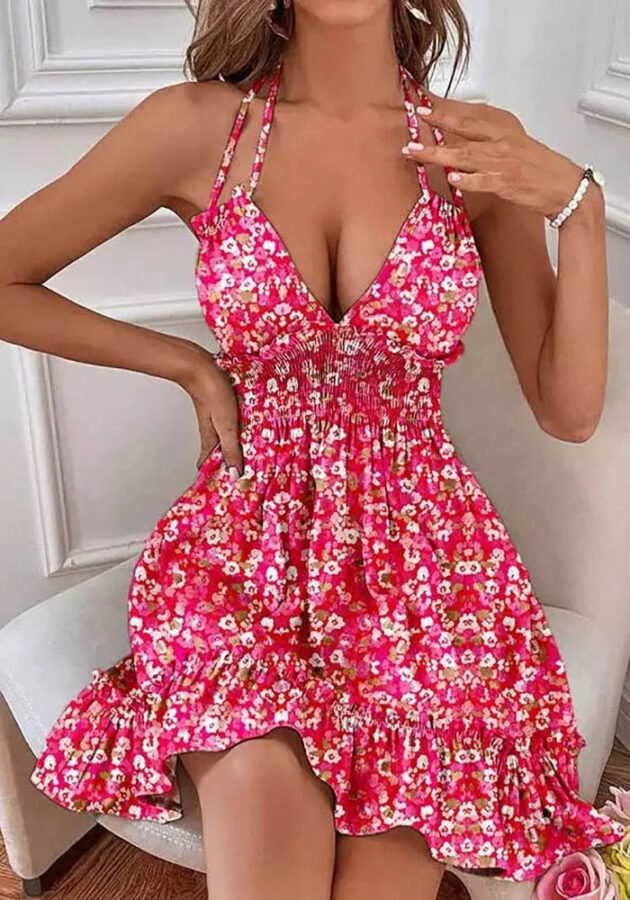 Vestido Feminino Floral de Cabresto com Decote V Fnac - Imagem 2
