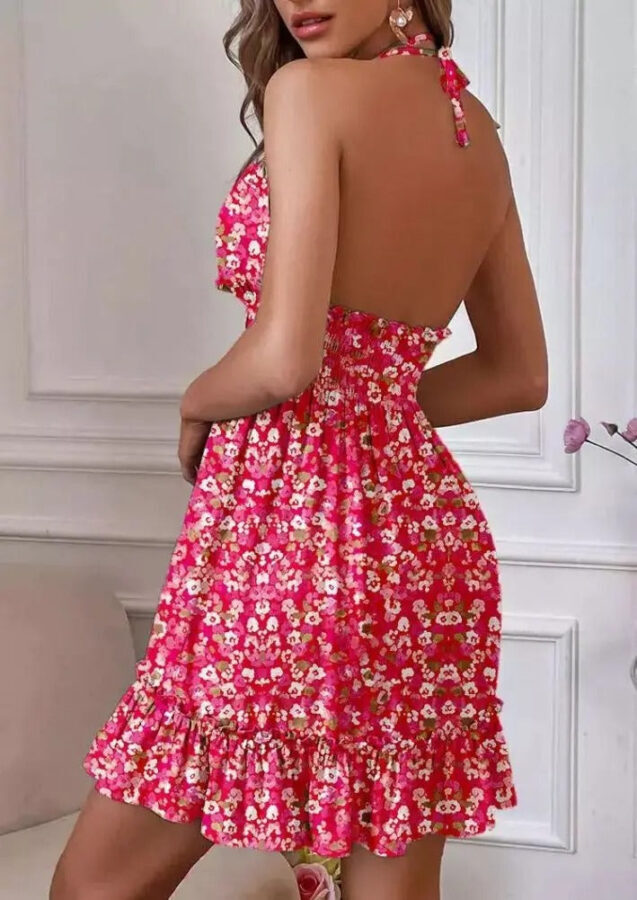 Vestido Feminino Floral de Cabresto com Decote V Fnac - Imagem 3