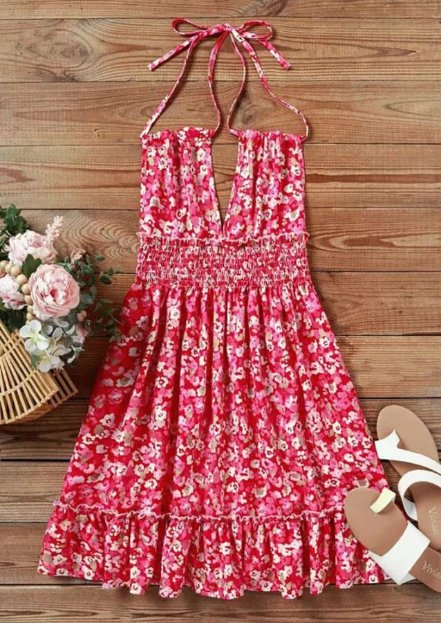 Vestido Feminino Floral de Cabresto com Decote V Fnac - Imagem 4