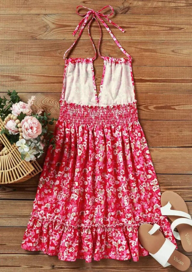 Vestido Feminino Floral de Cabresto com Decote V Fnac - Imagem 5