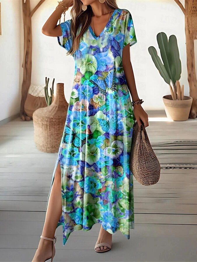 Vestido Feminino Longo Floral com Decote em V Fnac - Imagem 9