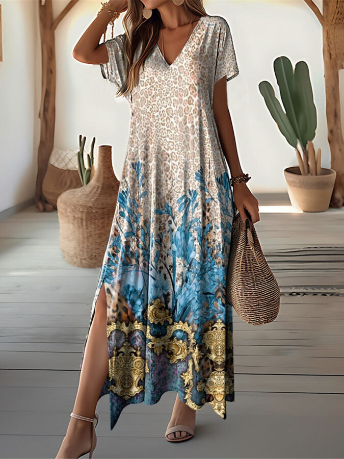 Vestido Feminino Longo Floral com Decote em V Fnac - Imagem 8