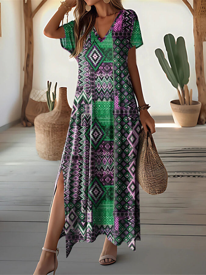 Vestido Feminino Longo Floral com Decote em V Fnac - Imagem 6
