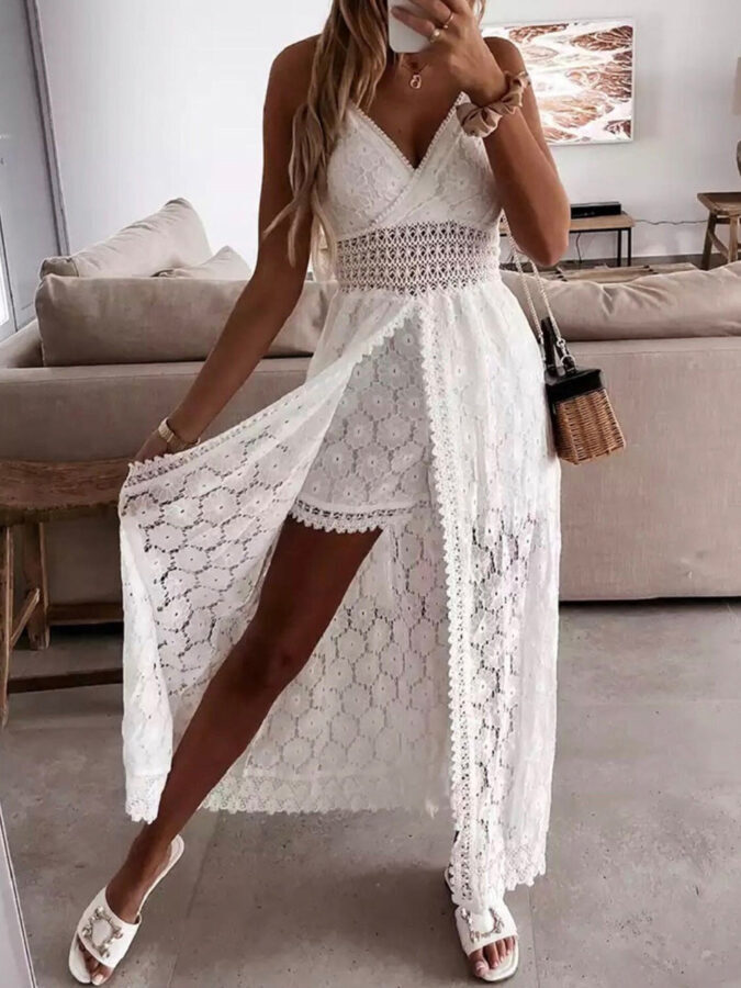 Vestido Feminino Longo de Renda c/Short Fnac