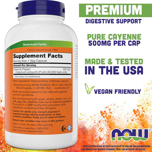 Now Cayenne (capsicum Annuum) 500 Mg, 360 Cápsulas Vegetais - Imagem 2