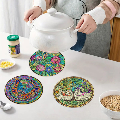 P35e 4peças Mesa Madeira Com Mandala Pintura De Diamante - Imagem 2