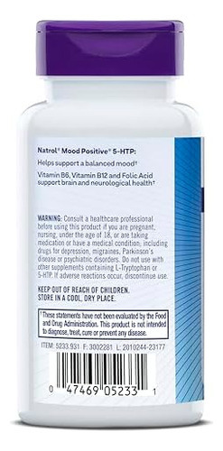 Natrol Mood Positive 5-htp 50 Mg Com L-teanina, Vitamina B6, - Imagem 9