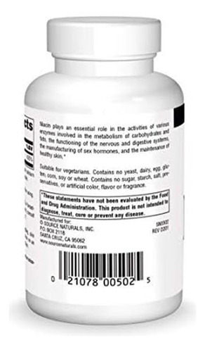 Source Naturals Niacin 100 Mg Vitamina B-3, Non-gmo - 250 Co - Imagem 2
