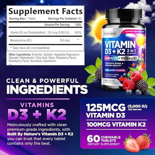 Vitamina D3 K2 - Vitamina D Mastigável 5000 Ui E K2 Mk-7 100 - Imagem 2