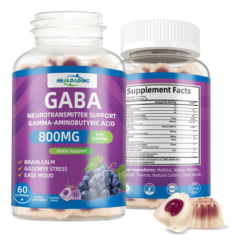 Healoading Gaba Gummies 800 Mg Suplementos Gaba Com L-teanin - Imagem 8