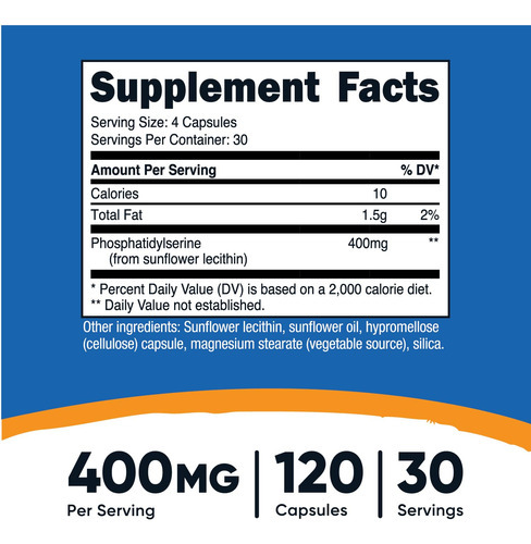 Suplemento Nutricost Fosfatidilserina 400 Mg 120 Cápsulas - Imagem 2