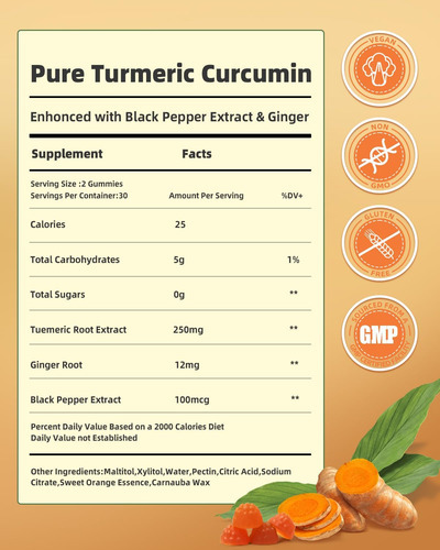 Gomas De Curcumina De Cúrcuma Orgmo Com Pimenta Preta, Pacot - Imagem 2