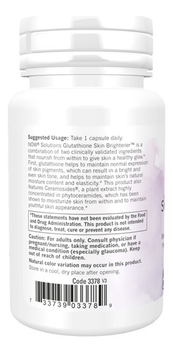 Glutationa Skin Brightener Now Foods 30 Cáps Importado - Imagem 3