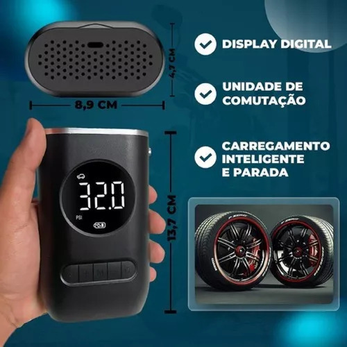 Nova Bomba De Ar Portátil Calibra E Infla Pneus - Imagem 6