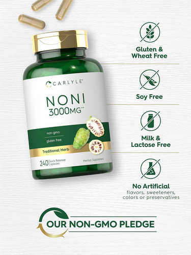 Cápsulas De Frutas Carlyle Noni 3000mg | Contagem 240 | Não - Imagem 4
