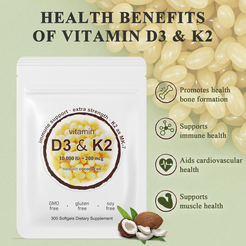Letscol 2 Em 1 Suplemento De Vitamina D3 K2 Softgel, Vitamin - Imagem 3