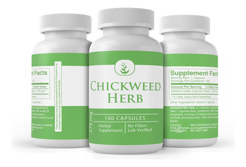 Ingredientes Originais Puros Erva De Chickweed, (100 Cápsula - Imagem 3