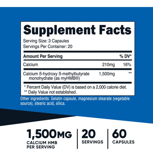 Suplemento Nutricost Myhmb Em Cápsulas De 1.500 Mg De Cálcio - Imagem 3