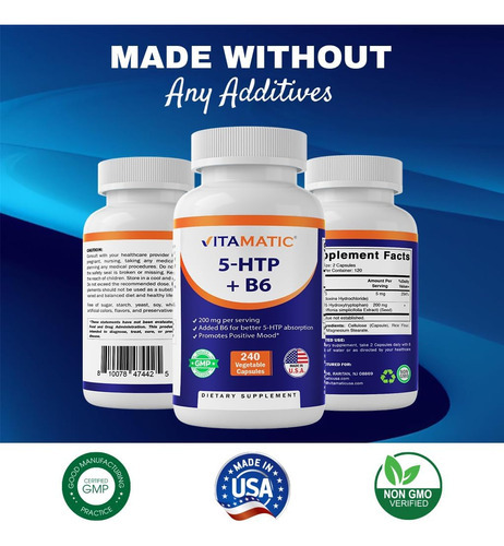 Vitamatic 5-htp 200 Mg Com B6 5 Mg Por Porção - 240 Cápsulas - Imagem 5
