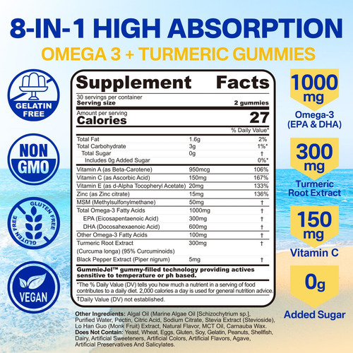 Gomas Veganas De Ômega-3 1000 Mg + Cúrcuma - Alternativa De - Imagem 2