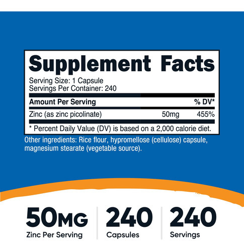 Suplemento Nutricost Picolinato De Zinco 50 Mg 240 Cápsulas - Imagem 3