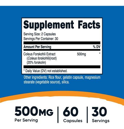 Suplemento Nutricost Coleus Forskohlii 500mg 60 Cápsulas - Imagem 2