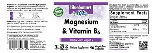 Bluebonnet Magnesium Plus B-6 Cápsulas Vegetarianas, 90 Uni - Imagem 2