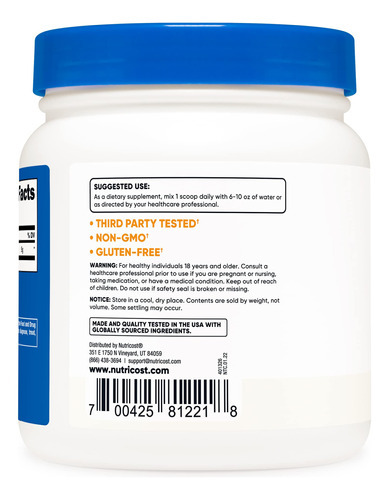 Suplemento Nutricost L-glutamina Em Pó 500g Sem Sabor - Imagem 5