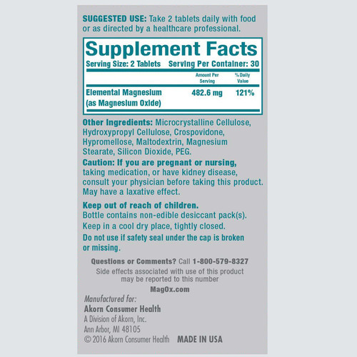 Suplemento Mag-ox 400 Magnésio Mineral 483 Mg 60 Comprimidos - Imagem 6