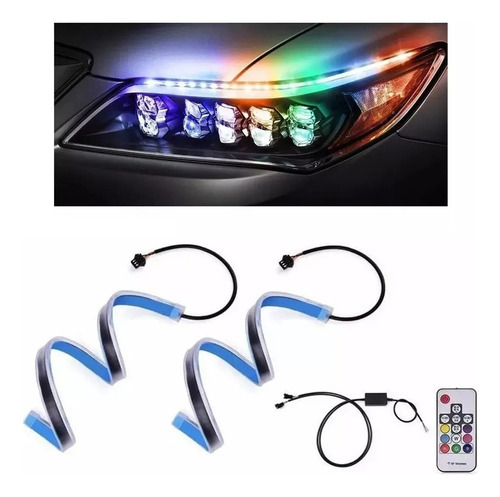 2 Par Fita Barra Led 60cm 12v Flexível Farol Drl Rgb Remote - Imagem 10