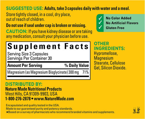Glicinato De Magnésio De Alta Absorção Nature Made 300 Mg Po - Imagem 5