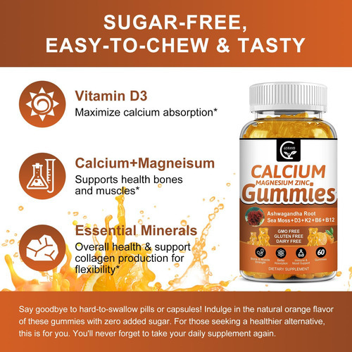 Gomas De Cálcio De 1200 Mg Com Vitamina D3, K2, B12 E B6 - S - Imagem 6