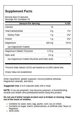 Source Naturals Malato De Magnésio 625 Mg, 200 Cápsulas - Imagem 3