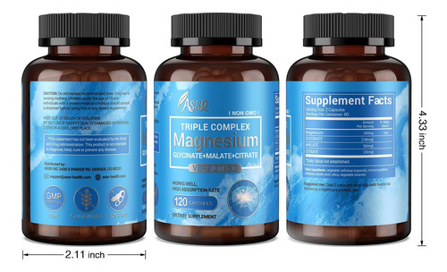 Complexo Triplo De Magnésio Assr - 300 Mg De Glicinato De Ma - Imagem 8