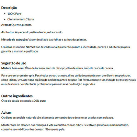 Óleo Canela E Cássia Now Foods 30 Ml Puro Importado - Imagem 4