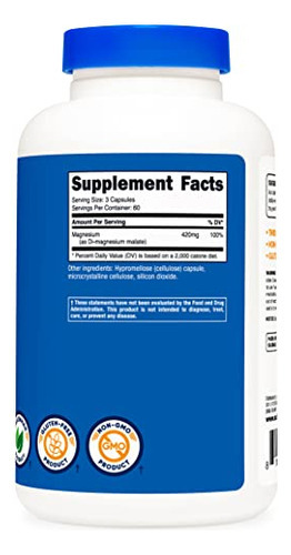 Suplemento Nutricost Malato De Magnésio 420mg 180 Cápsulas - Imagem 4