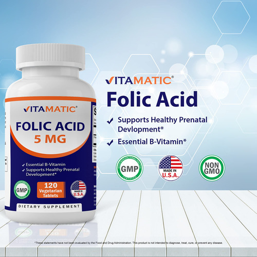 Suplemento Vitamático De Ácido Fólico 5mg (5000 Mcg) 120 Com - Imagem 3
