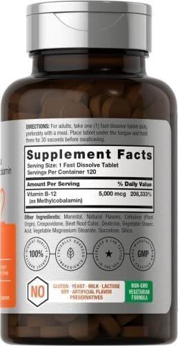 Vitamina B-12 Marca Horbaach, 5000 Mcg, 120 Comprimidos - Imagem 2