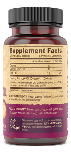 Deva Vegan Evening Primrose Oil, Prensado A Frio, Não Refina - Imagem 3