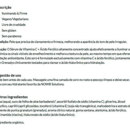 Vitamina C/sérum Ácido Ferúlico Now Foods 30ml Importado - Imagem 4