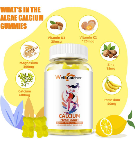 Gomas De Cálcio E Magnésio Com Vitamina D3 K2 Sem Açúcar 600 - Imagem 3