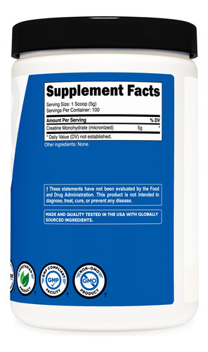 Suplemento Nutricost Creatina Monohidratada Micronizada 500g - Imagem 5