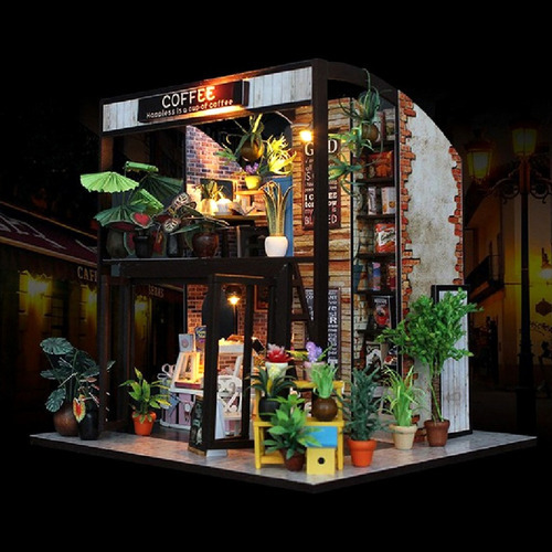 1:24 Diy Kit Casa De Bonecas Em Miniatura Time Travel Coffee - Imagem 2