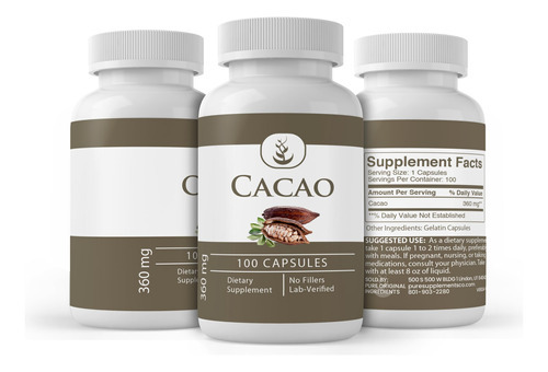 Suplemento De Ingredientes Originais Puros De Cacau 100 Cáps - Imagem 4