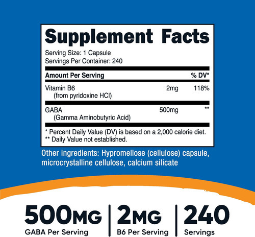 Nutricost Gaba (ácido Gama Aminobutírico) + Vitamina B6, 500 - Imagem 2